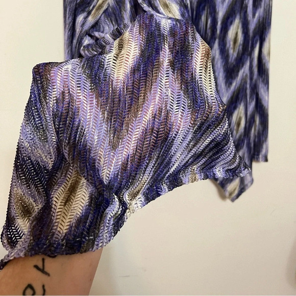 Chicos Open Cardigan Sweater Womens Large Purple Ikat Print Mesh - Picture 6 of 14